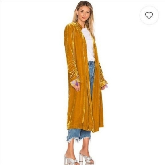 RARE NWT Free People Dahlia Velvet Jacket Duster Mustard Yellow - Picture 3 of 11